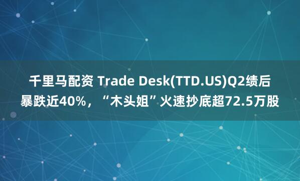 千里马配资 Trade Desk(TTD.US)Q2绩后暴跌近40%，“木头姐”火速抄底超72.5万股